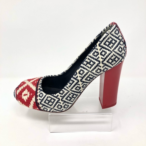 TORY BURCH Dara Woven Pump Heels Shoes - Red Black Women’s Sz 7.5 RARE EUC - Picture 4 of 9